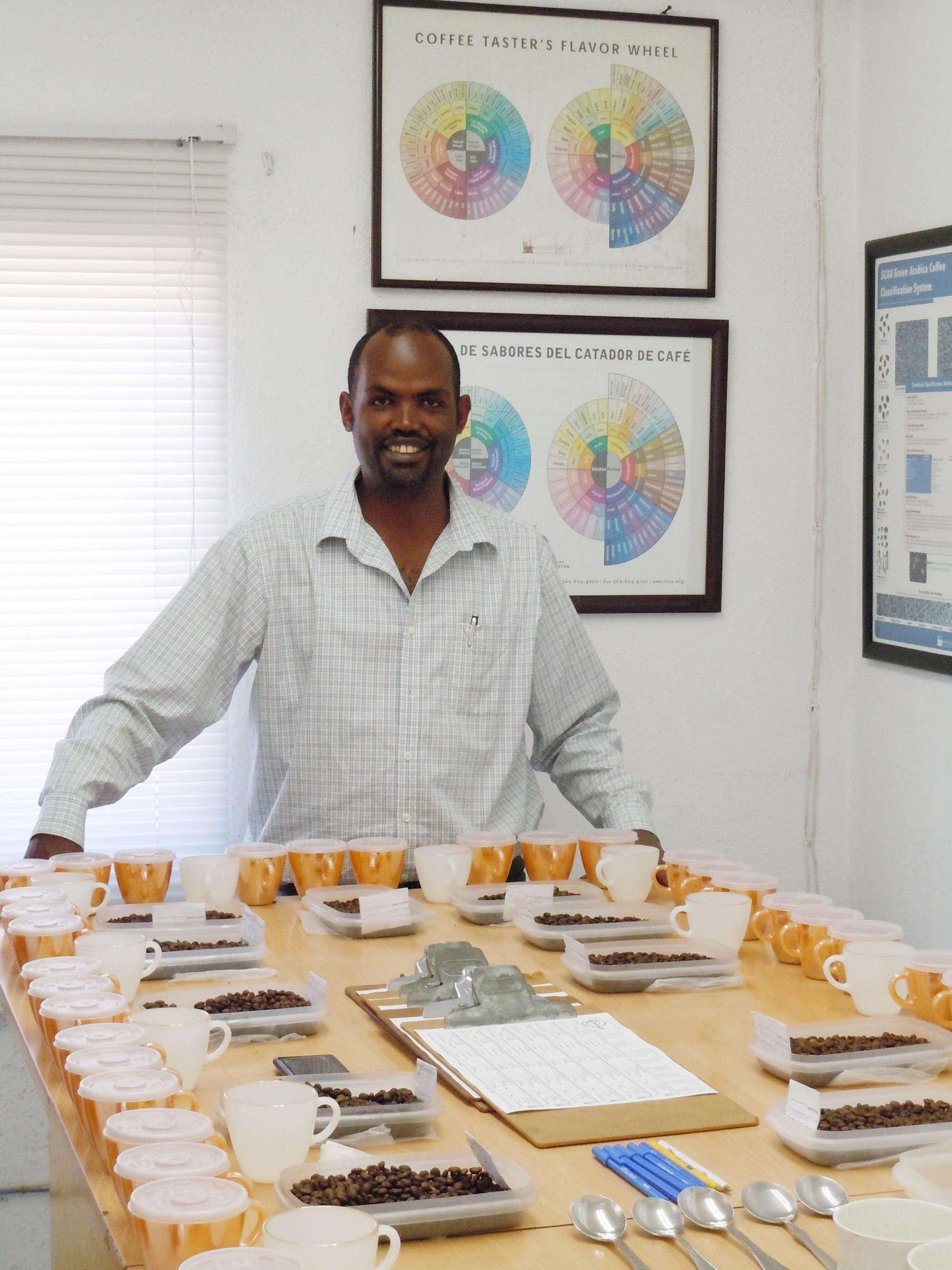 Abdi in the CAFESUMEX cupping lab.